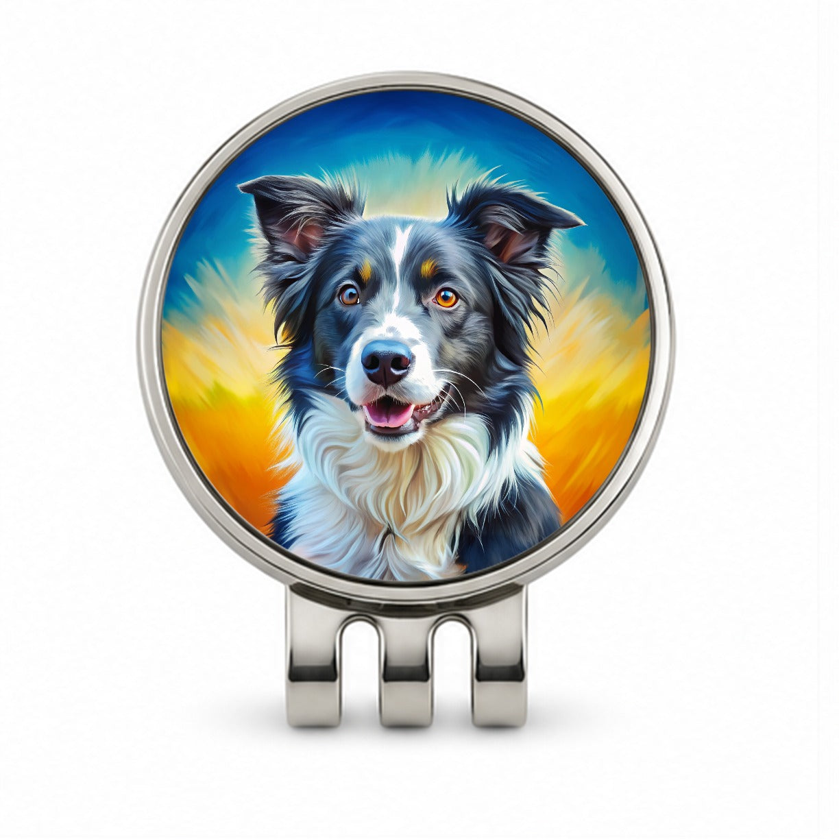 Border Collie Dog Pop Art Golf Hat Clip with Ball Marker