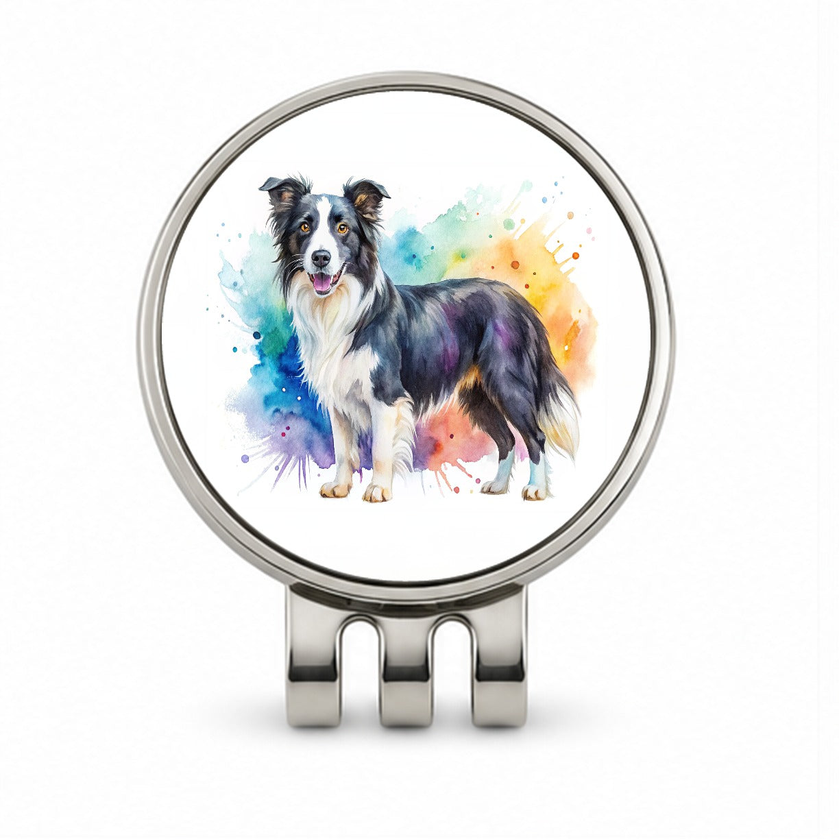 Border Collie Dog Watercolor Style Golf Hat Clip with Ball Marker