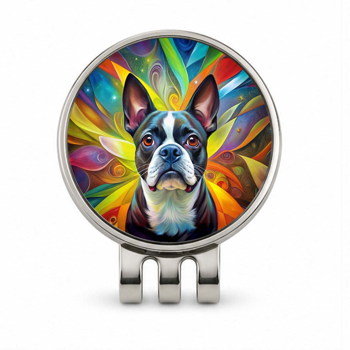 Boston Terrier Dog Abstract Art Golf Hat Clip with Ball Marker