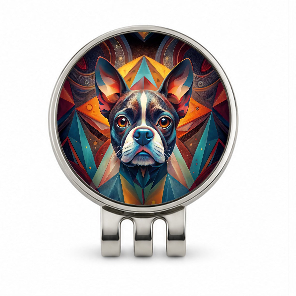 Boston Terrier Dog Abstract Stylized Art Golf Hat Clip with Ball Marker