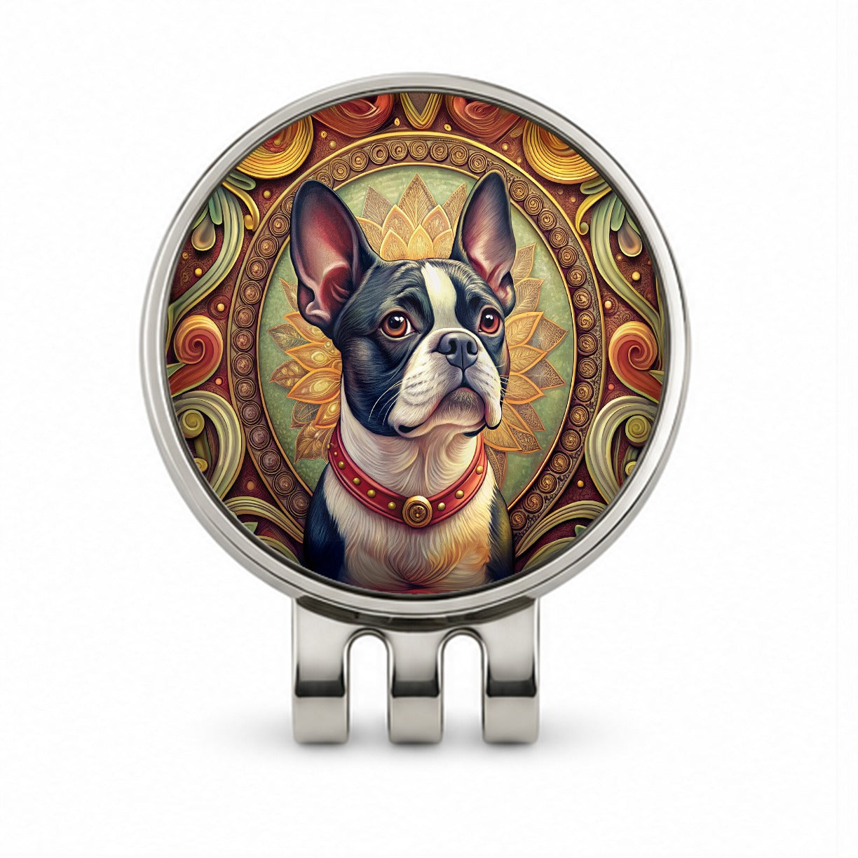 Boston Terrier Dog Art Nouveau Golf Hat Clip with Ball Marker