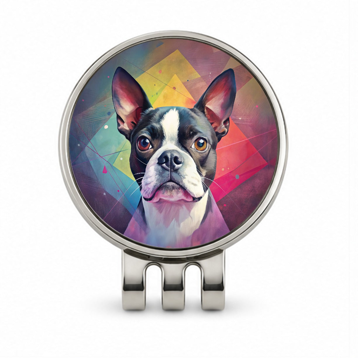 Boston Terrier Dog Contemporary Art Golf Hat Clip with Ball Marker