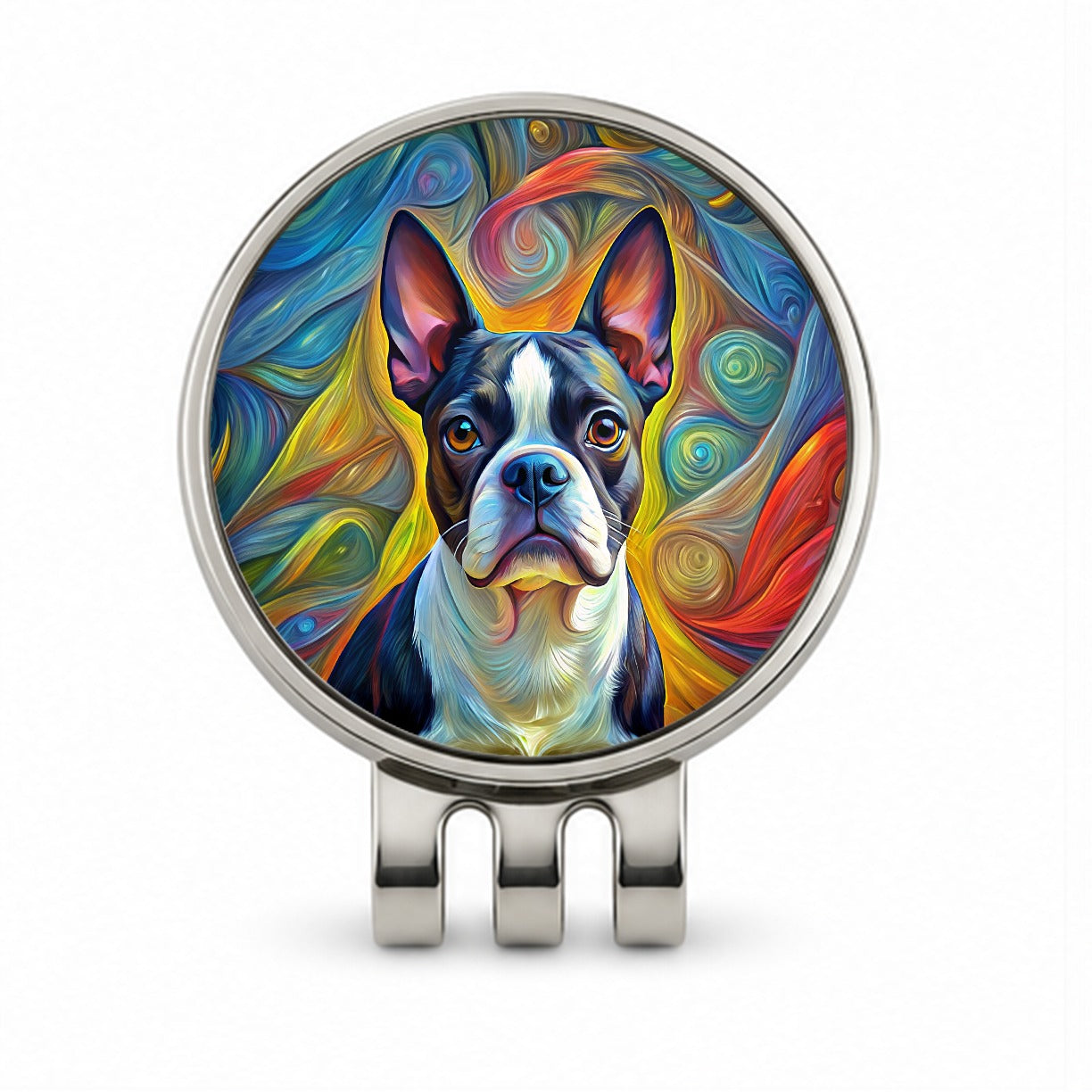 Boston Terrier Dog Expressionism Art Golf Hat Clip with Ball Marker