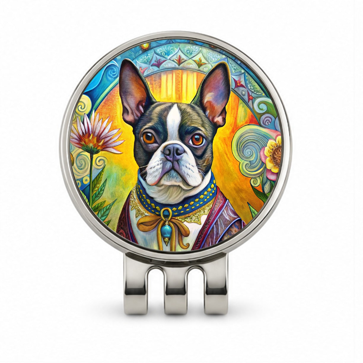 Boston Terrier Dog French Bohemian Art Golf Hat Clip with Ball Marker