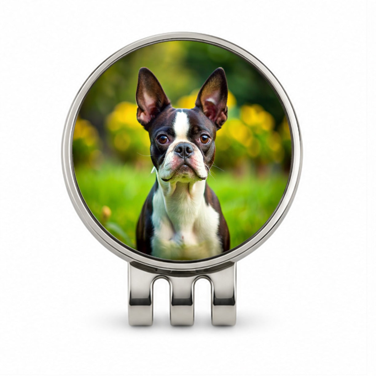 Boston Terrier Dog Photo Golf Hat Clip with Ball Marker