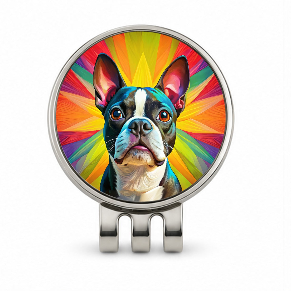 Boston Terrier Dog Pop Art Golf Hat Clip with Ball Marker
