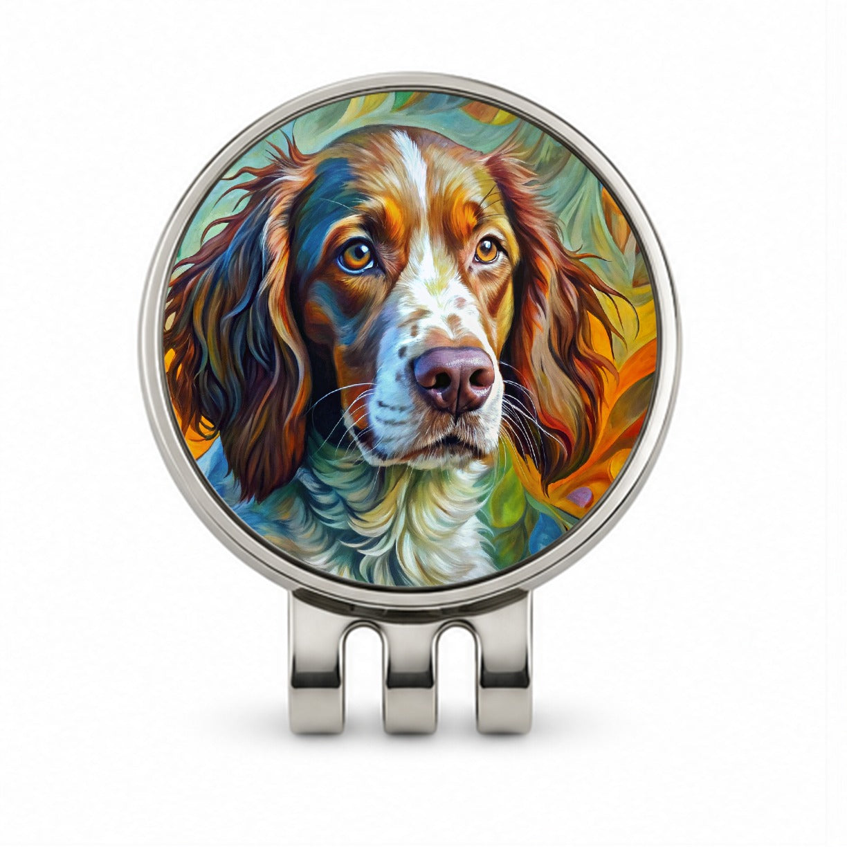 Brittany Spaniel Dog Abstract Art Golf Hat Clip with Ball Marker