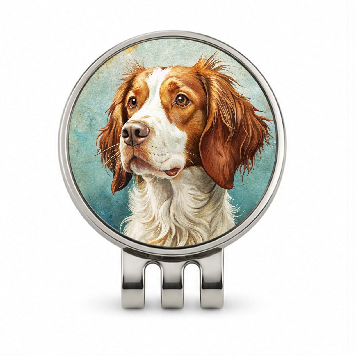 Brittany Spaniel Dog Art Nouveau Golf Hat Clip with Ball Marker
