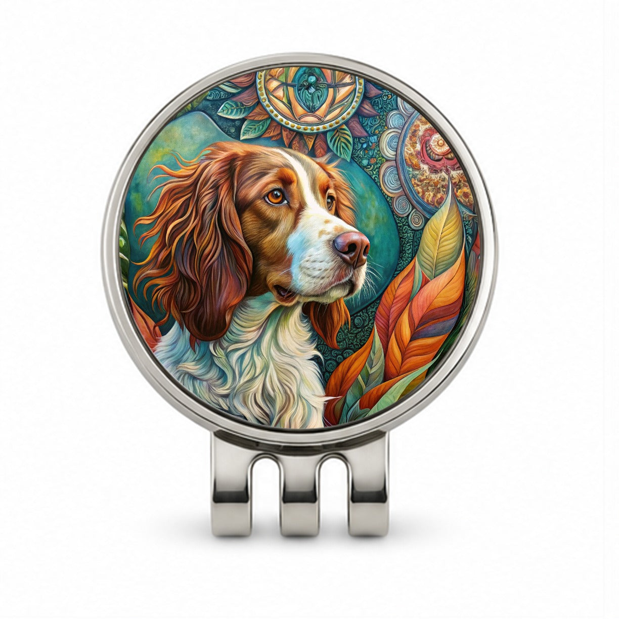 Brittany Spaniel Dog Bohemian Art Golf Hat Clip with Ball Marker