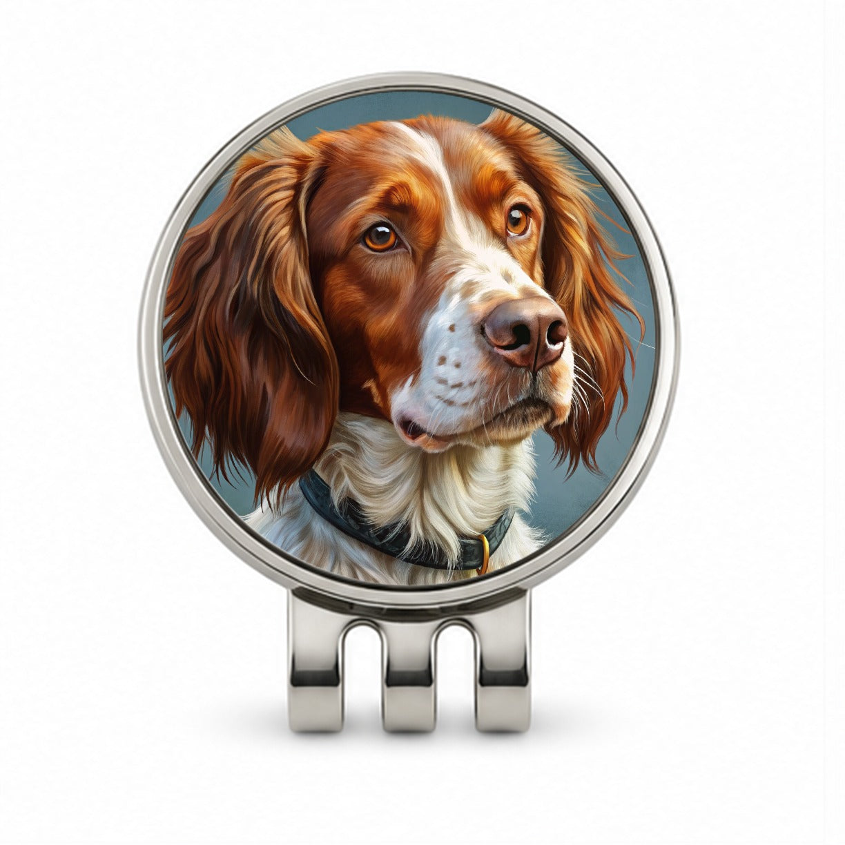 Brittany Spaniel Dog Illustration Golf Hat Clip with Ball Marker