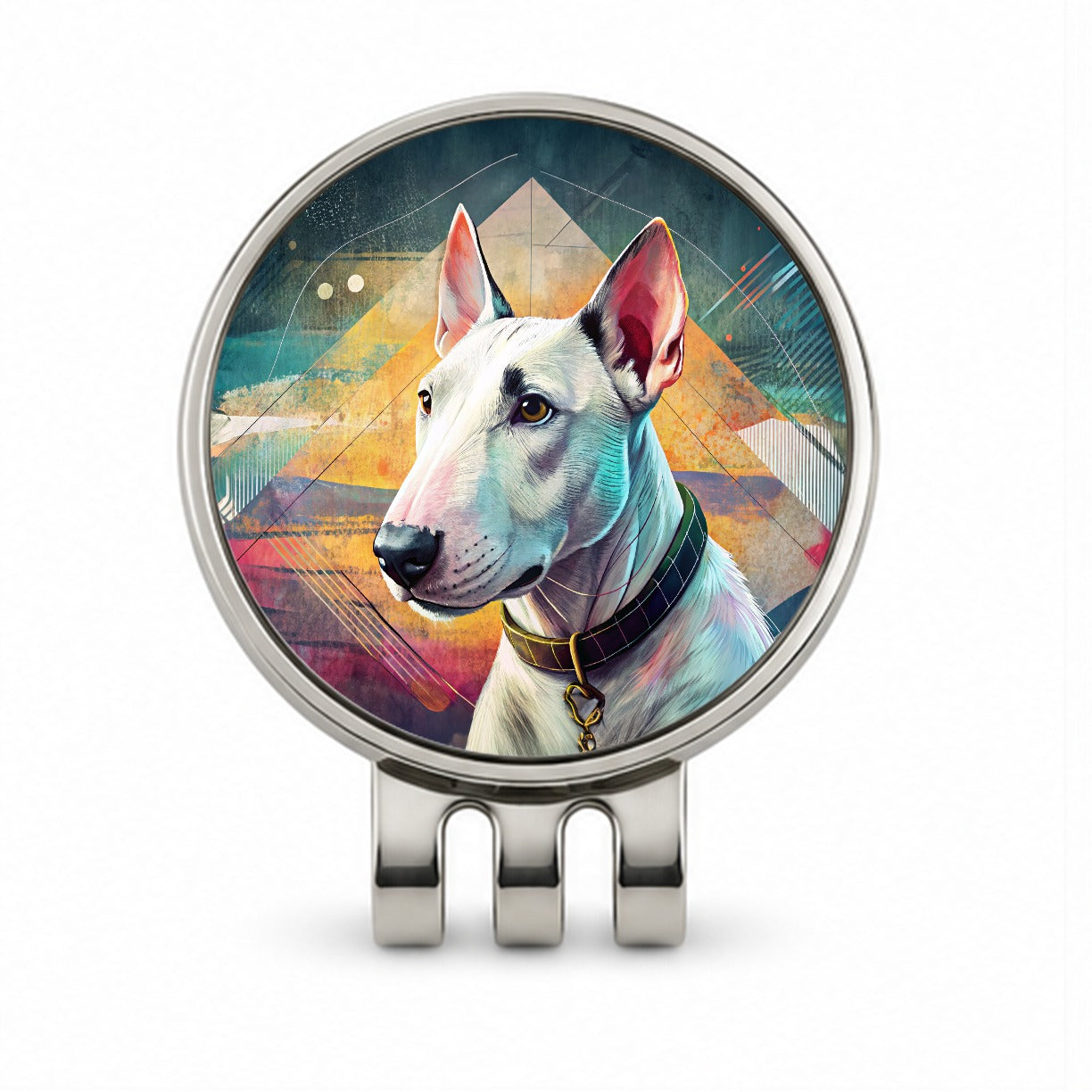 Bull Terrier Dog Contemporary Art Golf Hat Clip with Ball Marker