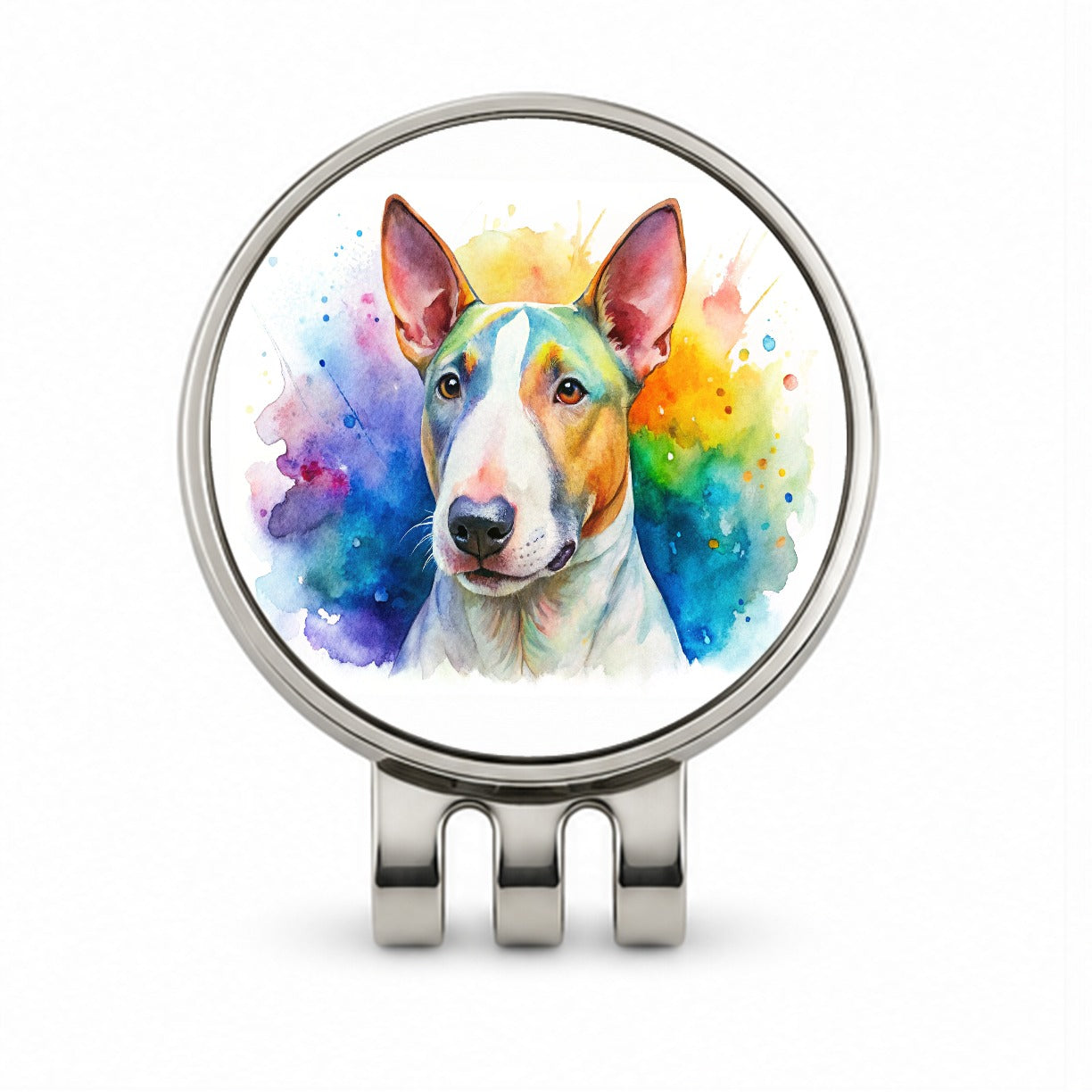 Bull Terrier Dog Watercolor Style Golf Hat Clip with Ball Marker