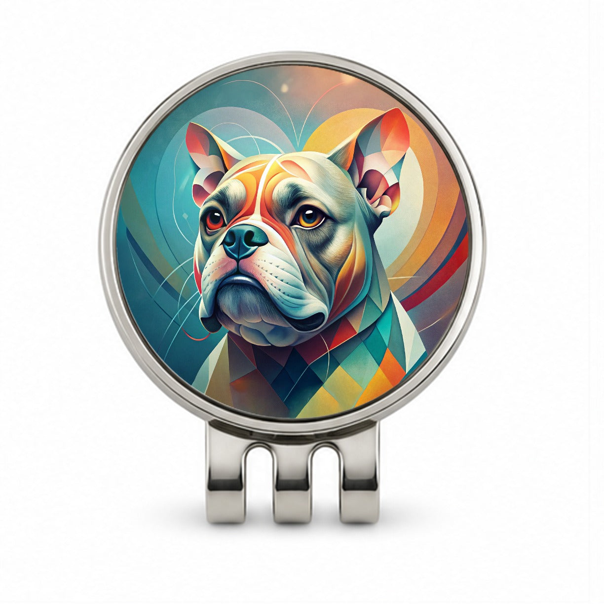 Bulldog Dog Abstract Stylized Art Golf Hat Clip with Ball Marker