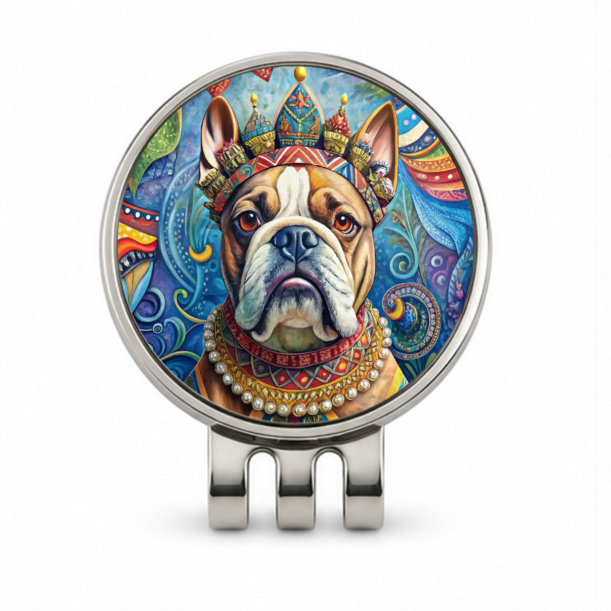 Bulldog Dog French Bohemian Art Golf Hat Clip with Ball Marker