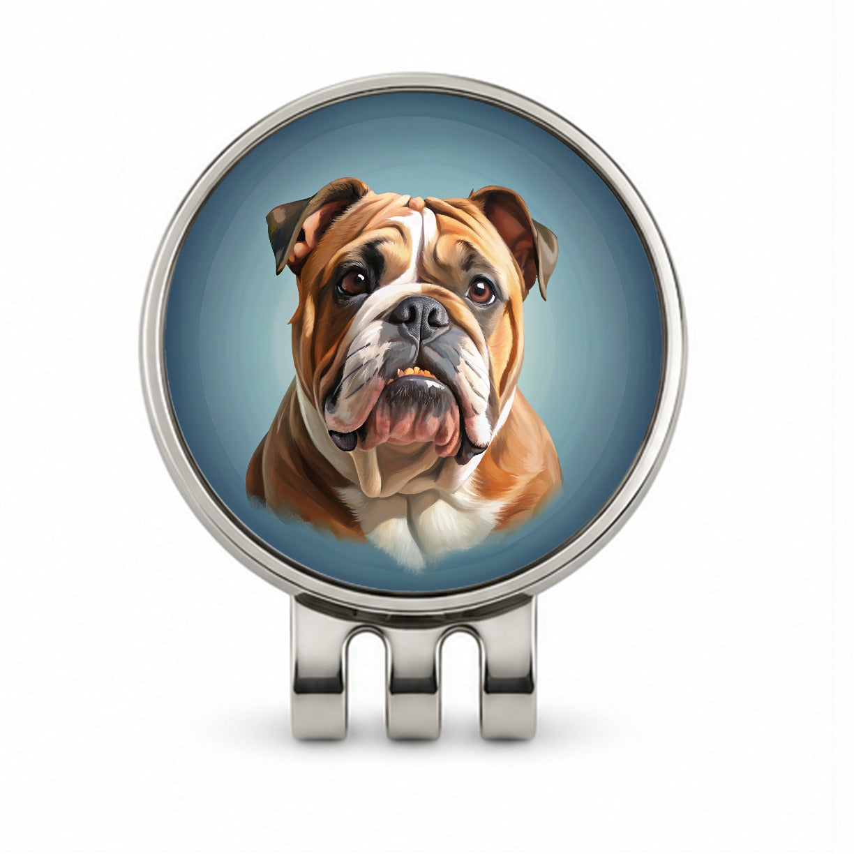 Bulldog Dog Illustration Golf Hat Clip with Ball Marker