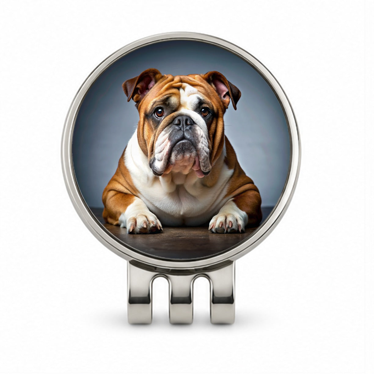 Bulldog Dog Photo Golf Hat Clip with Ball Marker
