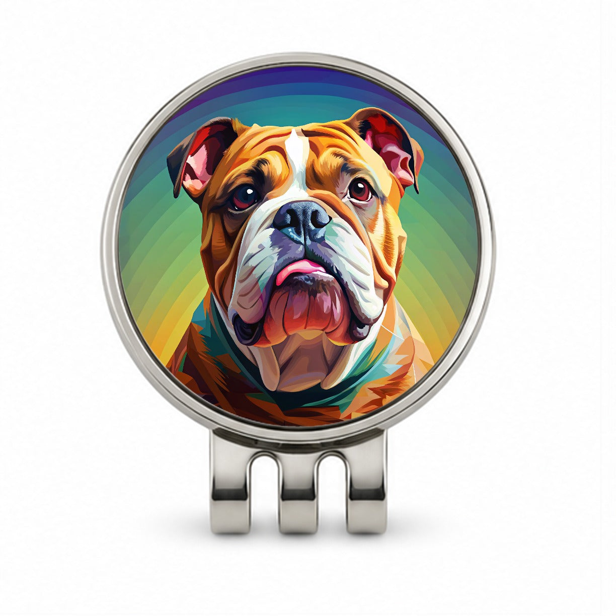 Bulldog Dog Pop Art Golf Hat Clip with Ball Marker