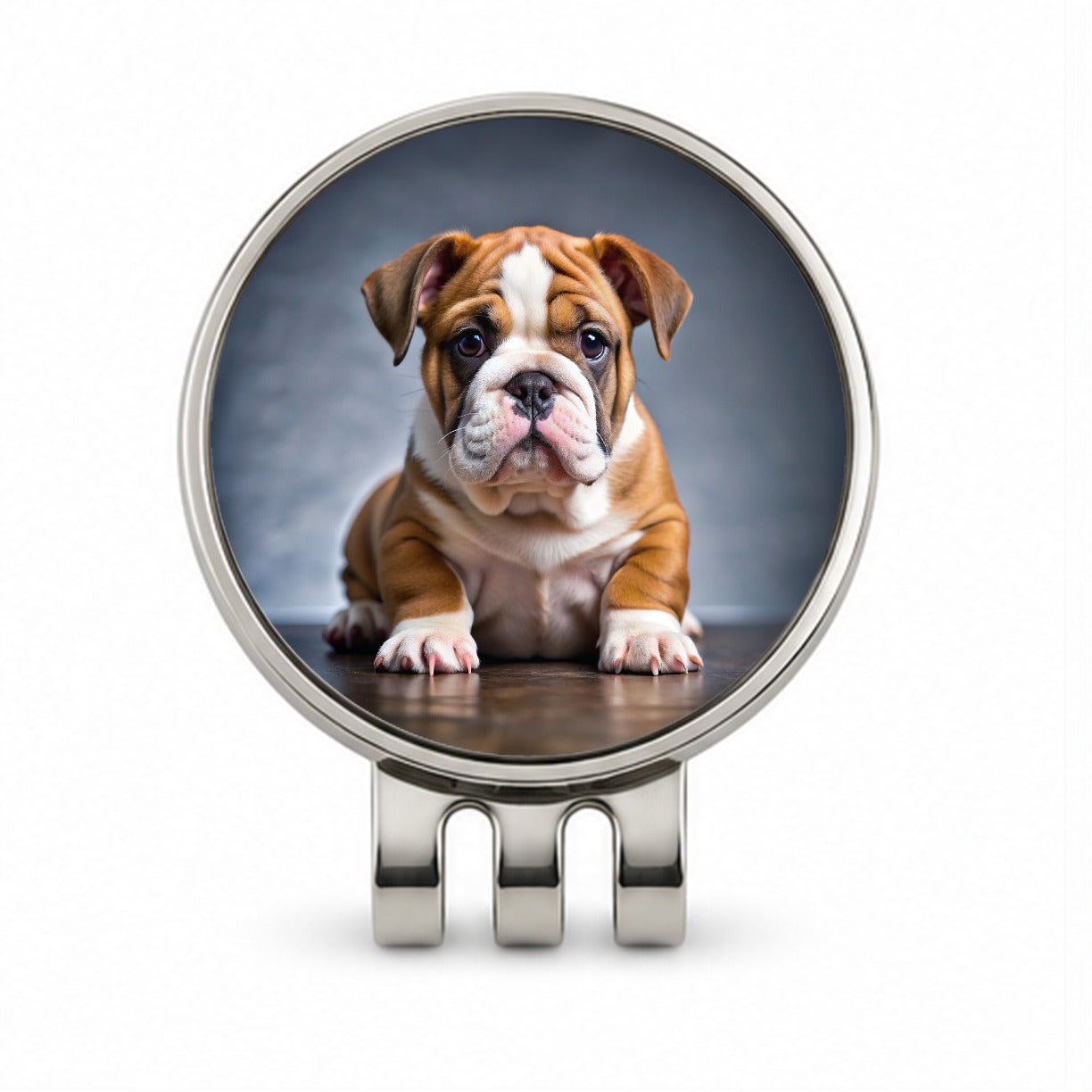 Bulldog Puppy Photo Golf Hat Clip with Ball Marker