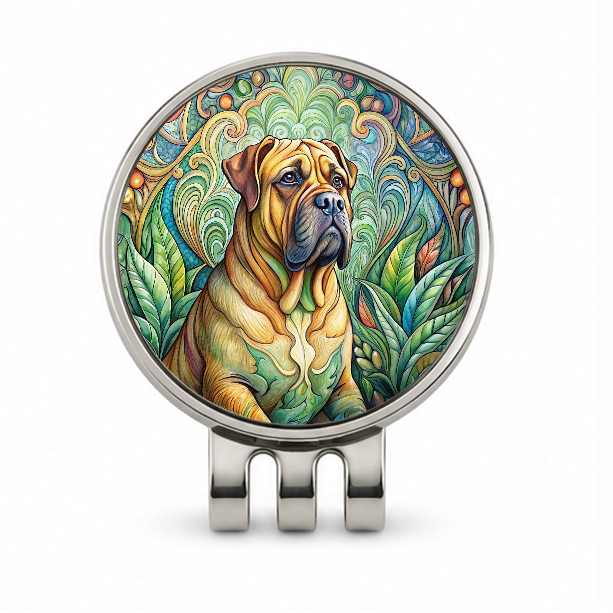 Bullmastiff Dog Art Nouveau Golf Hat Clip with Ball Marker