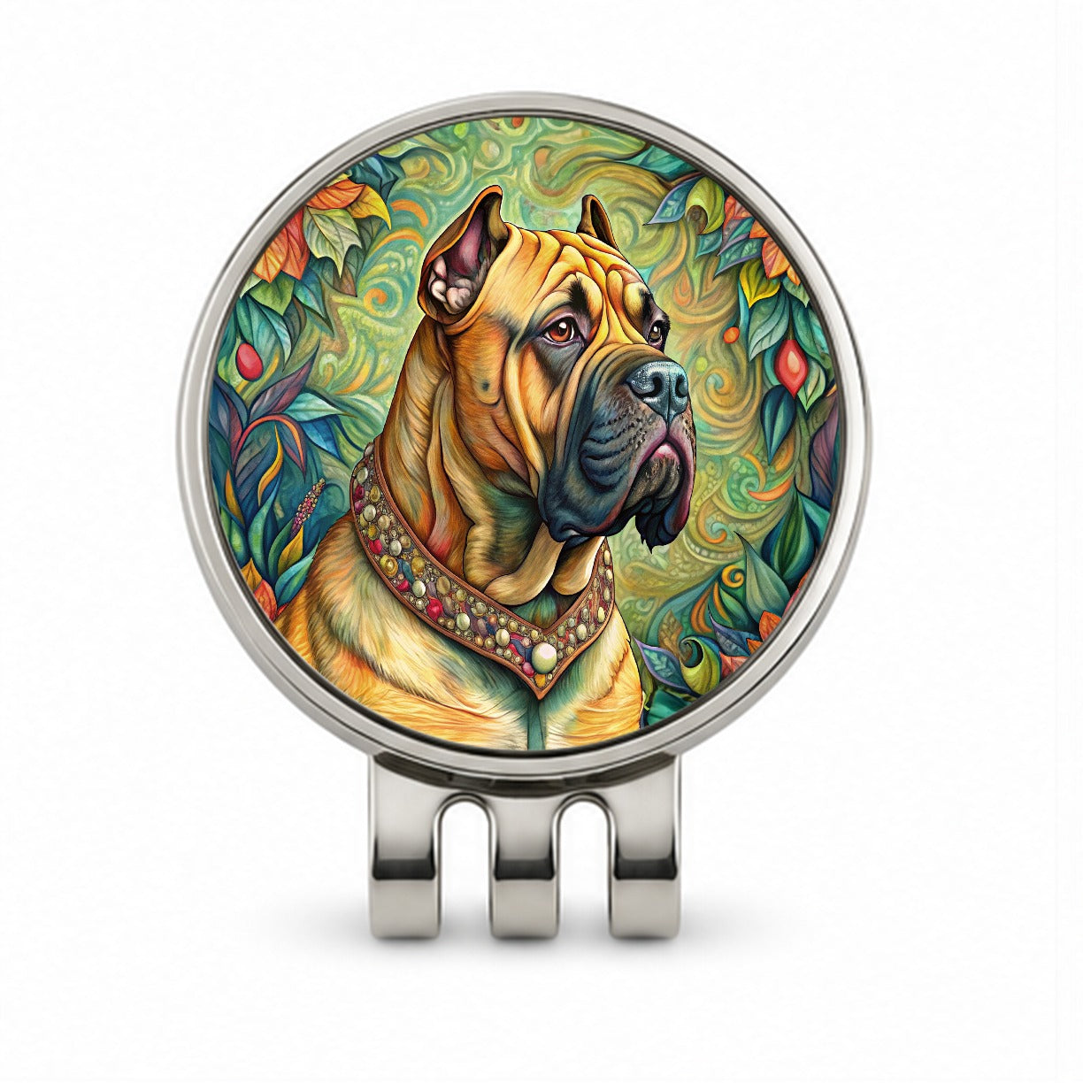 Bullmastiff Dog French Bohemian Art Golf Hat Clip with Ball Marker
