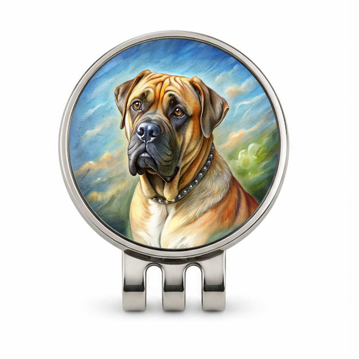 Bullmastiff Dog Illustration Golf Hat Clip with Ball Marker