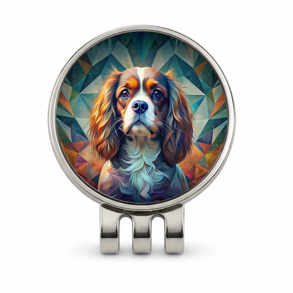Cavalier King Charles Spaniel Abstract Stylized Art Golf Hat Clip with Ball Marker