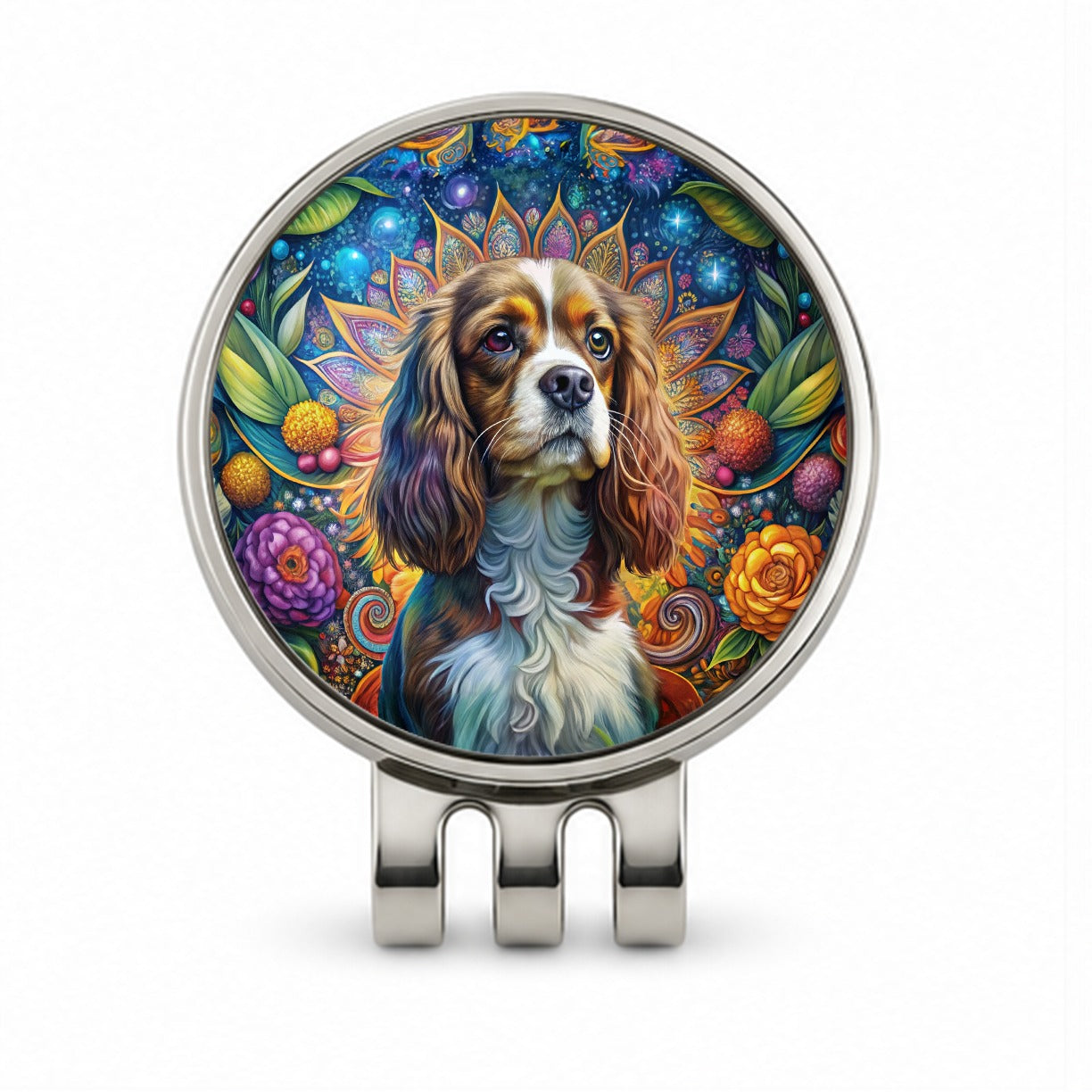Cavalier King Charles Spaniel Dog Bohemian Art Golf Hat Clip with Ball Marker