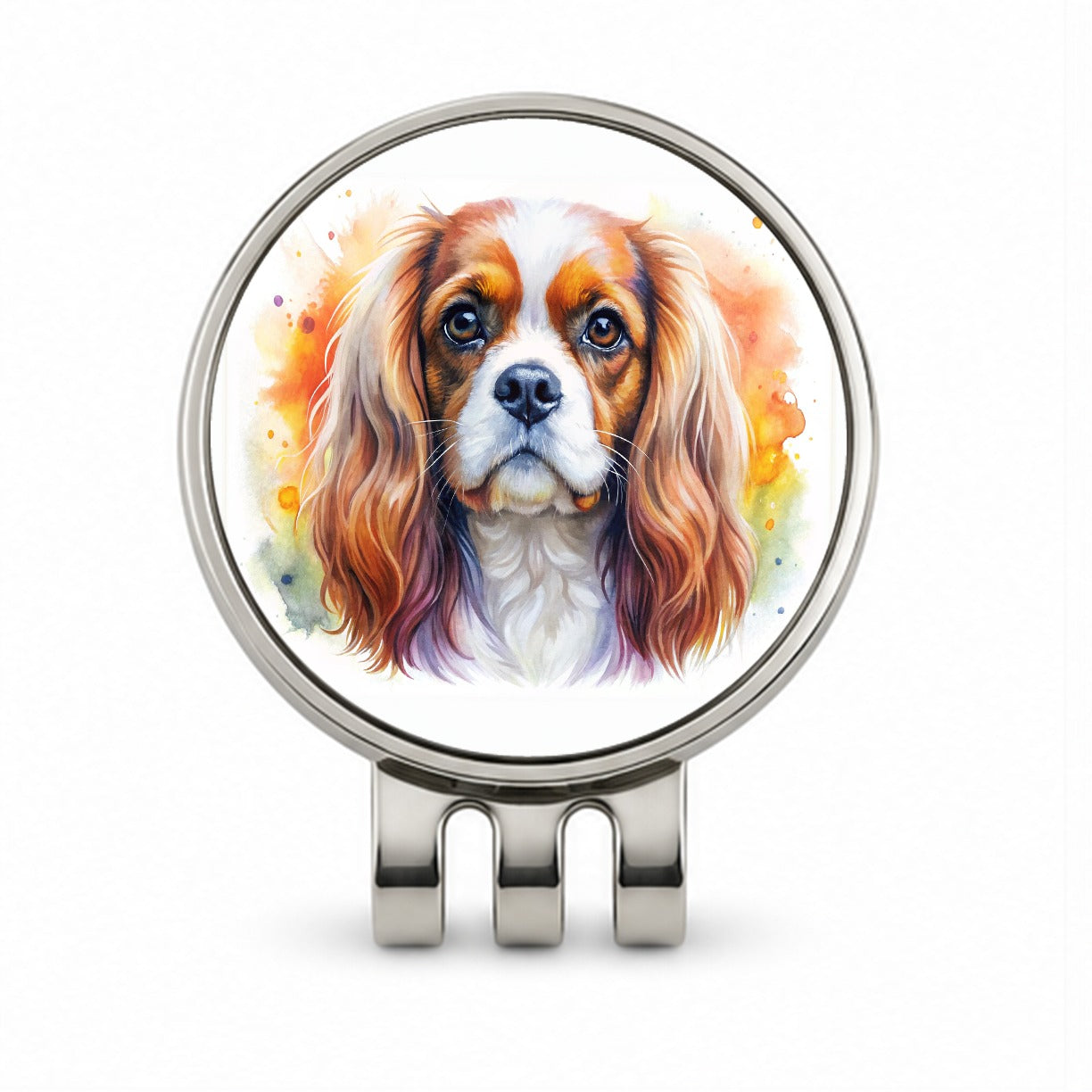 Cavalier King Charles Spaniel Dog Watercolor Style Golf Hat Clip with Ball Marker