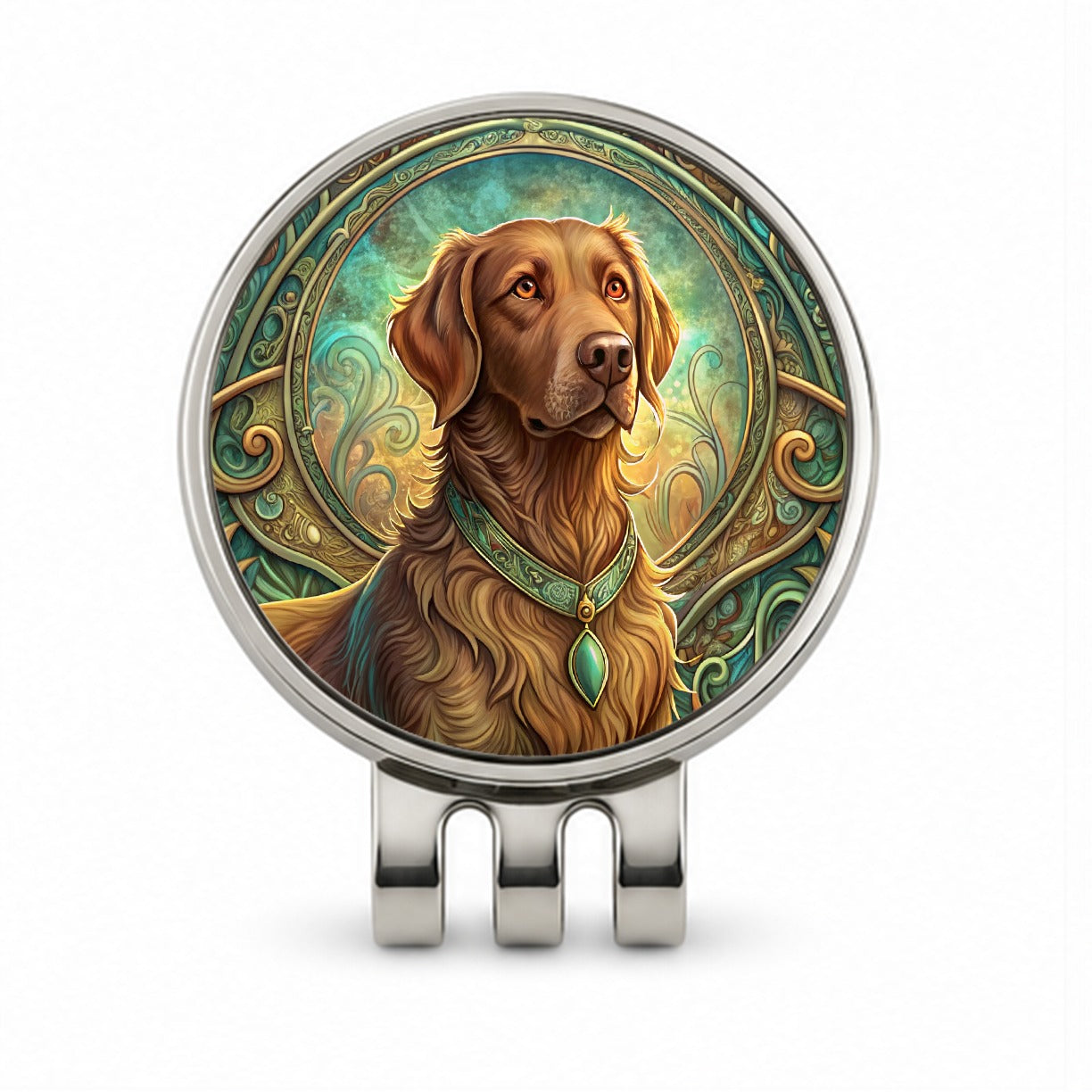 Chesapeake Bay Retriever Dog Art Nouveau Golf Hat Clip with Ball Marker
