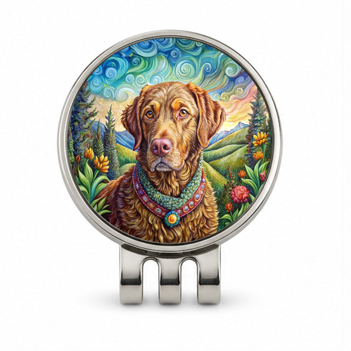 Chesapeake Bay Retriever Dog French Bohemian Art Golf Hat Clip with Ball Marker