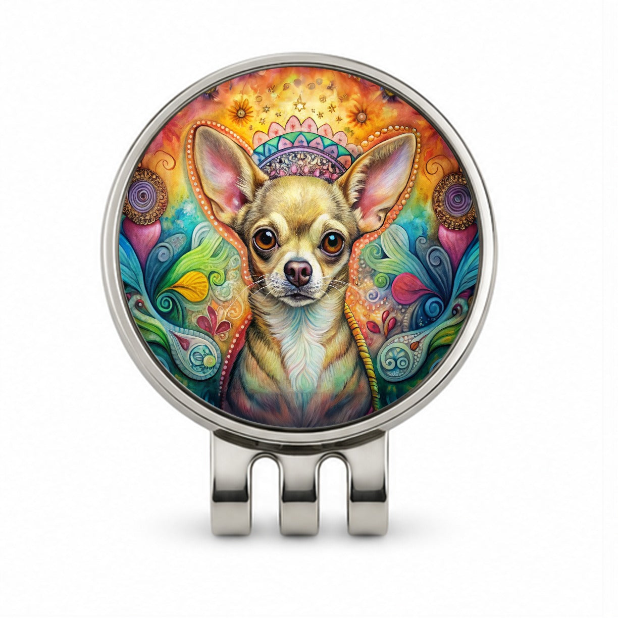 Chihuahua Dog Bohemian Art Golf Hat Clip with Ball Marker
