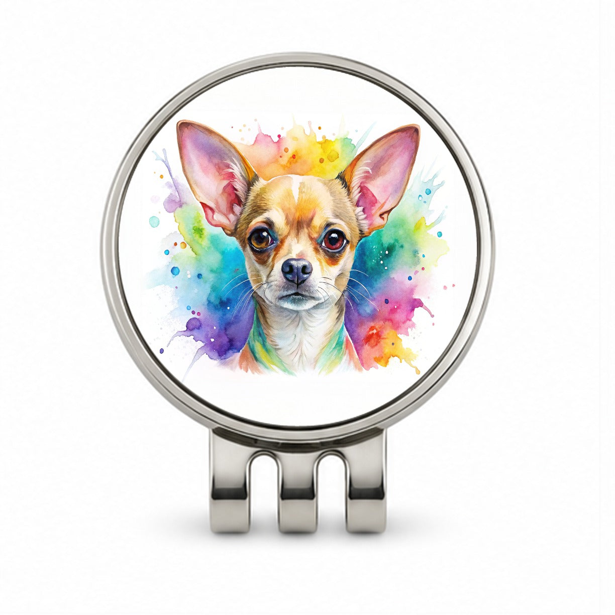 Chihuahua Dog Watercolor Style Golf Hat Clip with Ball Marker