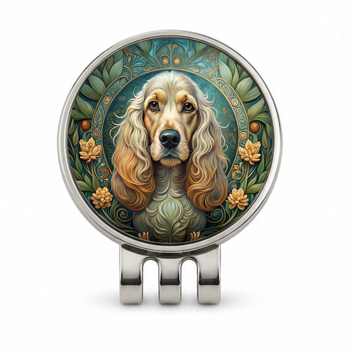 Cocker Spaniel Dog Art Nouveau Golf Hat Clip with Ball Marker