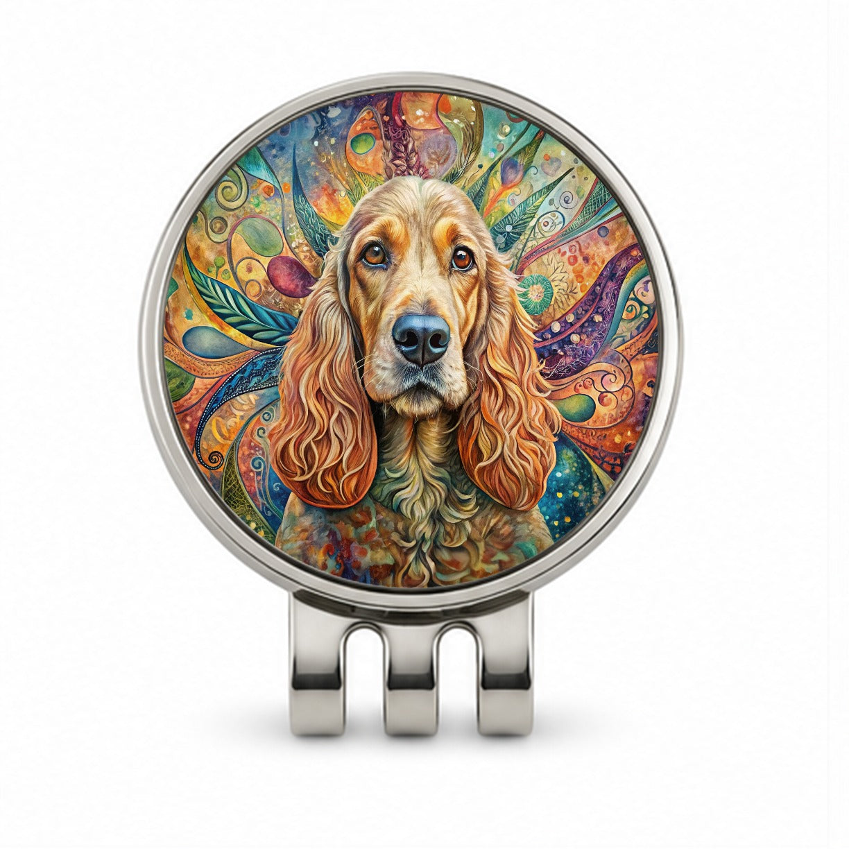 Cocker Spaniel Dog Bohemian Art Golf Hat Clip with Ball Marker