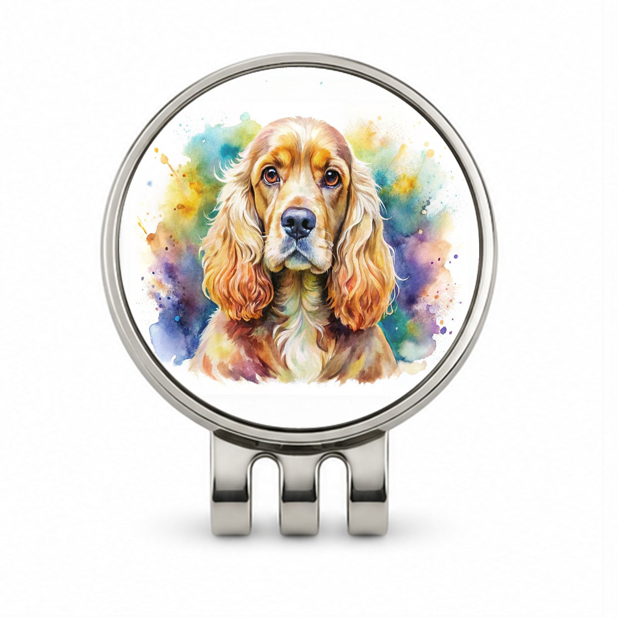 Cocker Spaniel Dog Watercolor Style Golf Hat Clip with Ball Marker