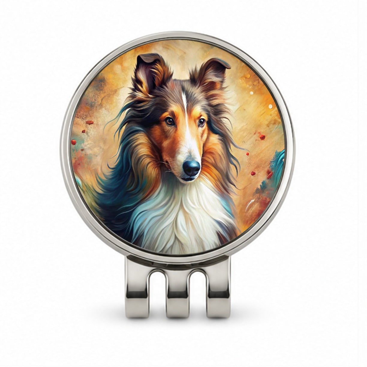 Collie Dog Abstract Art Golf Hat Clip with Ball Marker