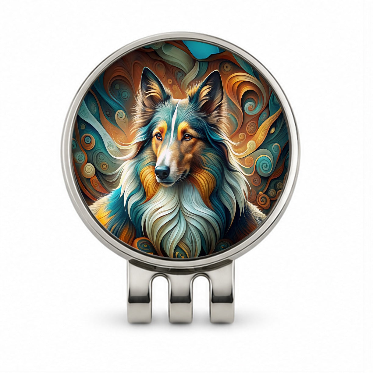 Collie Dog Abstract Stylized Art Golf Hat Clip with Ball Marker