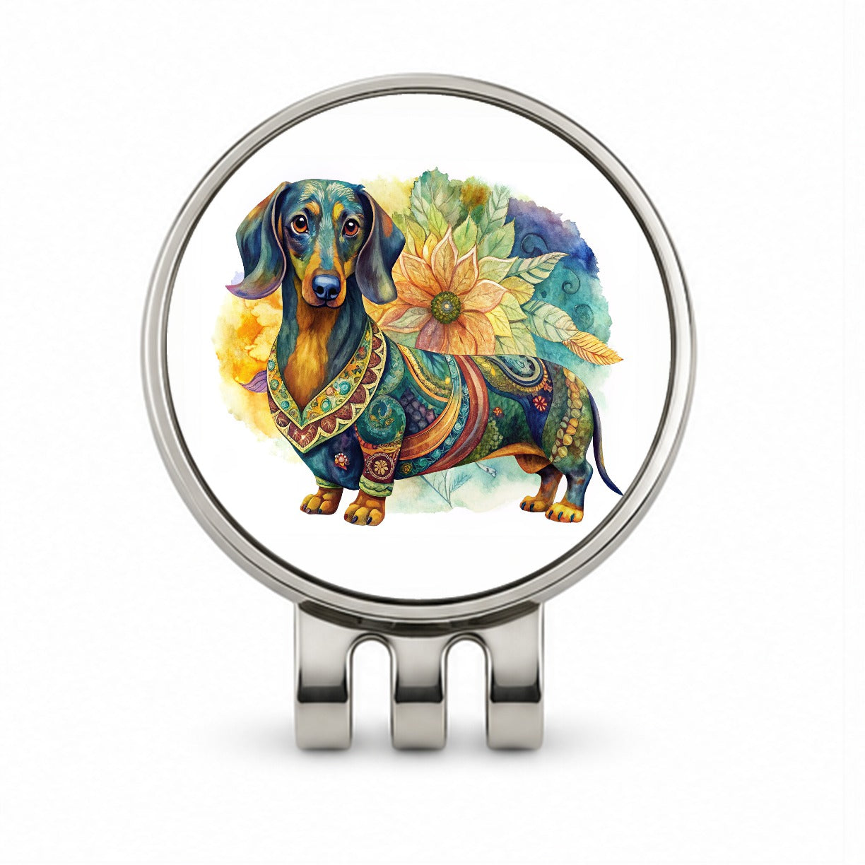 Dachshund Dog Bohemian Art Golf Hat Clip with Ball Marker