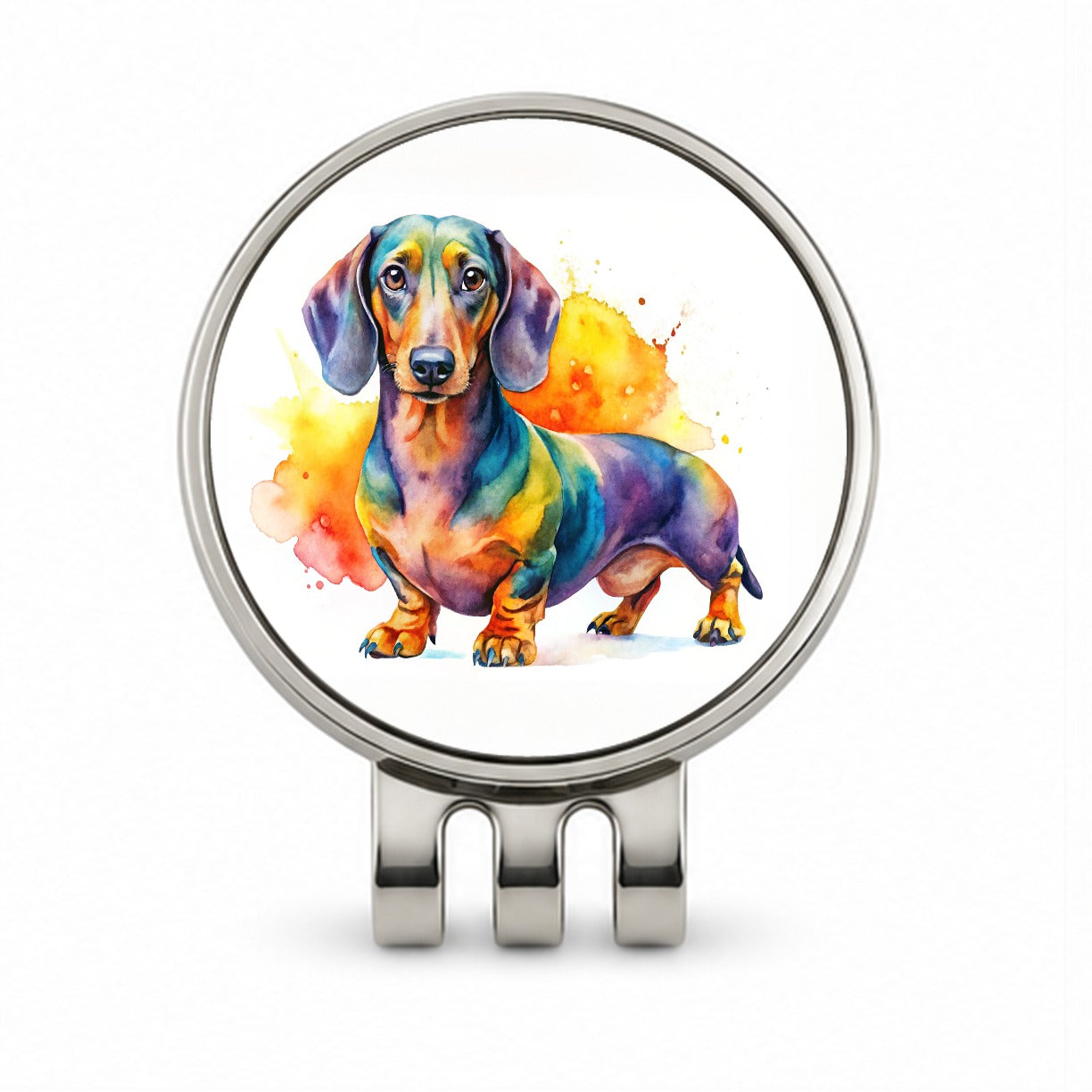 Dachshund Dog Watercolor Style Golf Hat Clip with Ball Marker