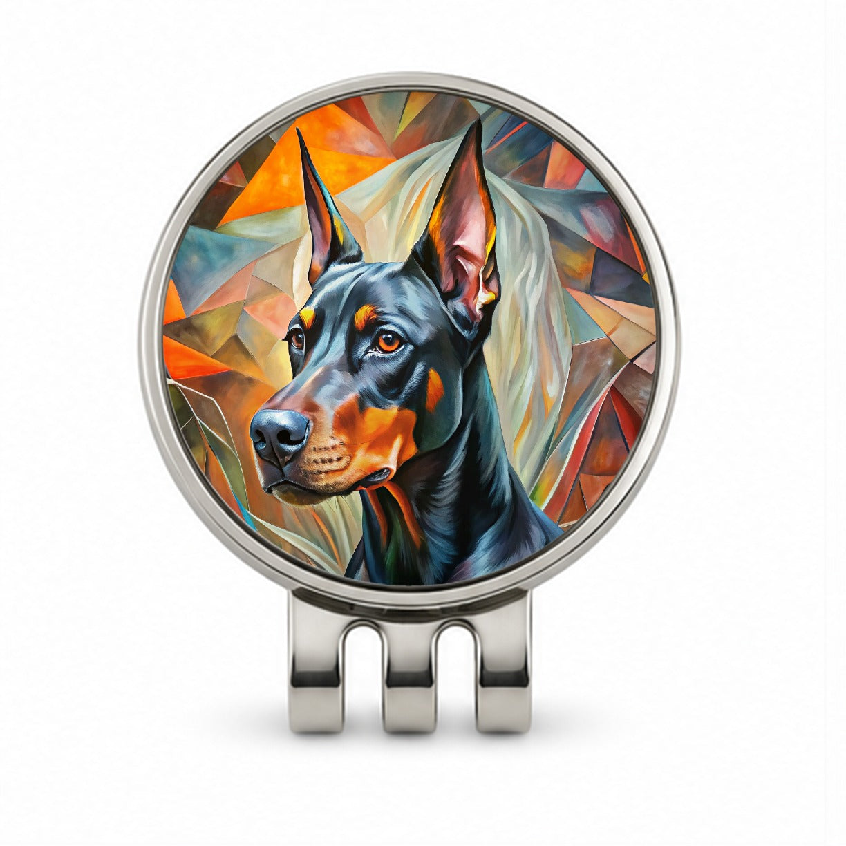 Doberman Pinscher Dog Abstract Art Golf Hat Clip with Ball Marker