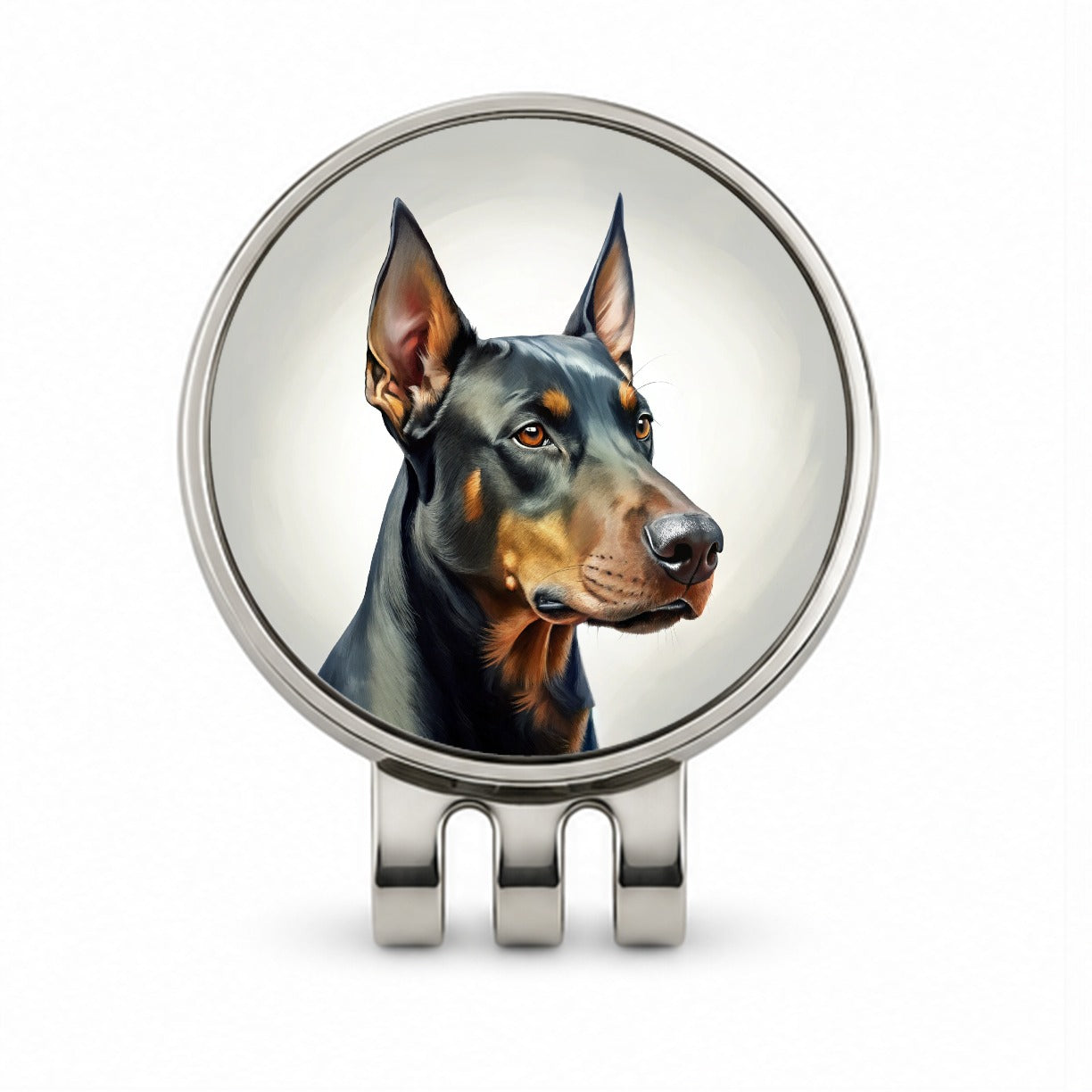 Doberman Pinscher Dog Illustration Golf Hat Clip with Ball Marker