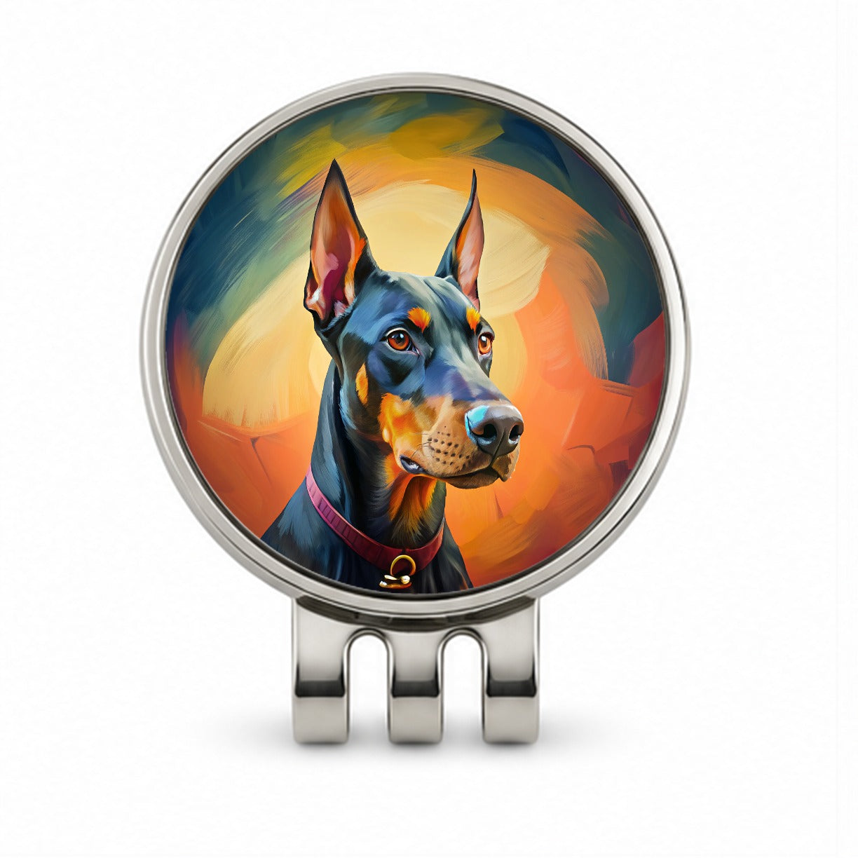 Doberman Pinscher Dog Pop Art Golf Hat Clip with Ball Marker