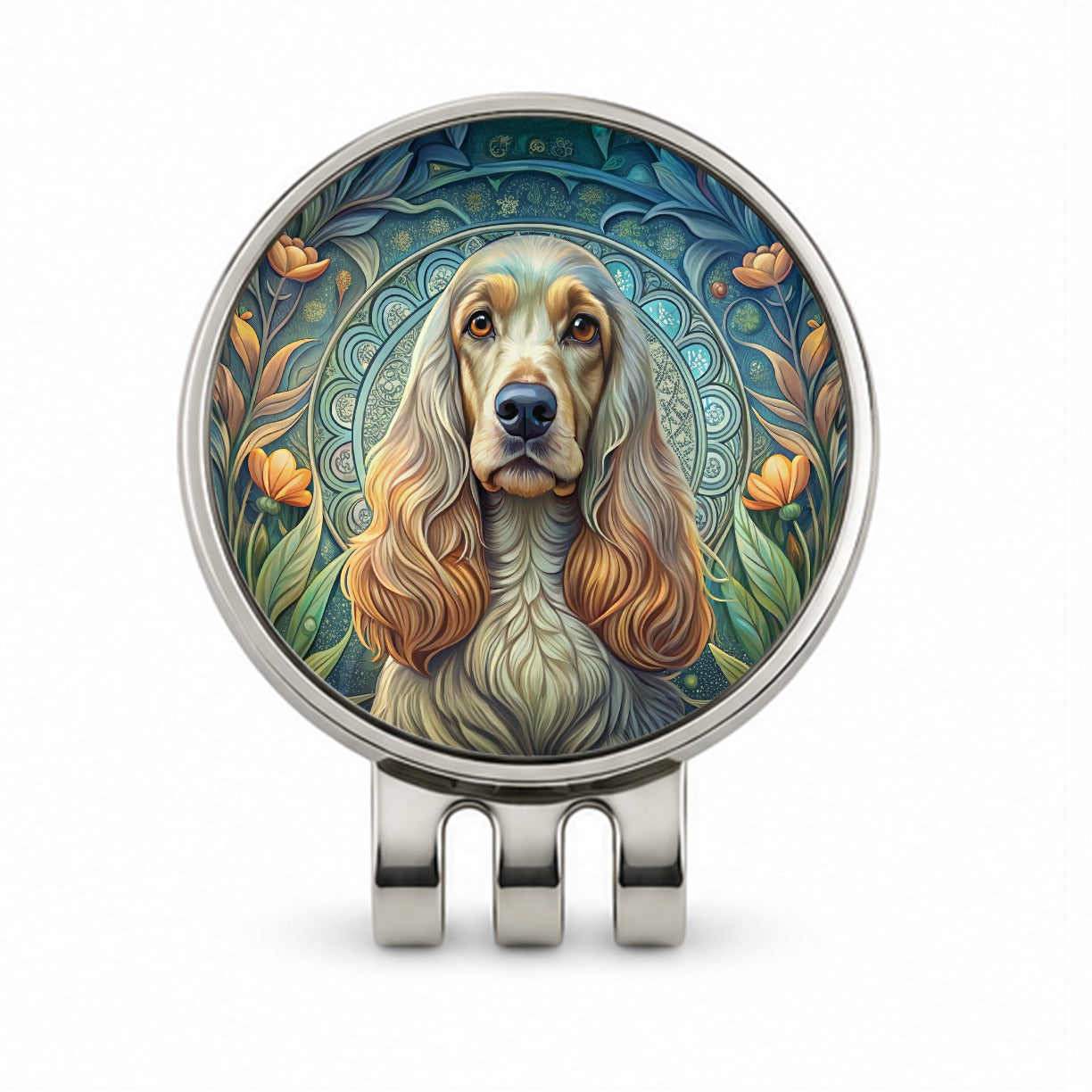 English Cocker Spaniel Dog Art Nouveau Golf Hat Clip with Ball Marker