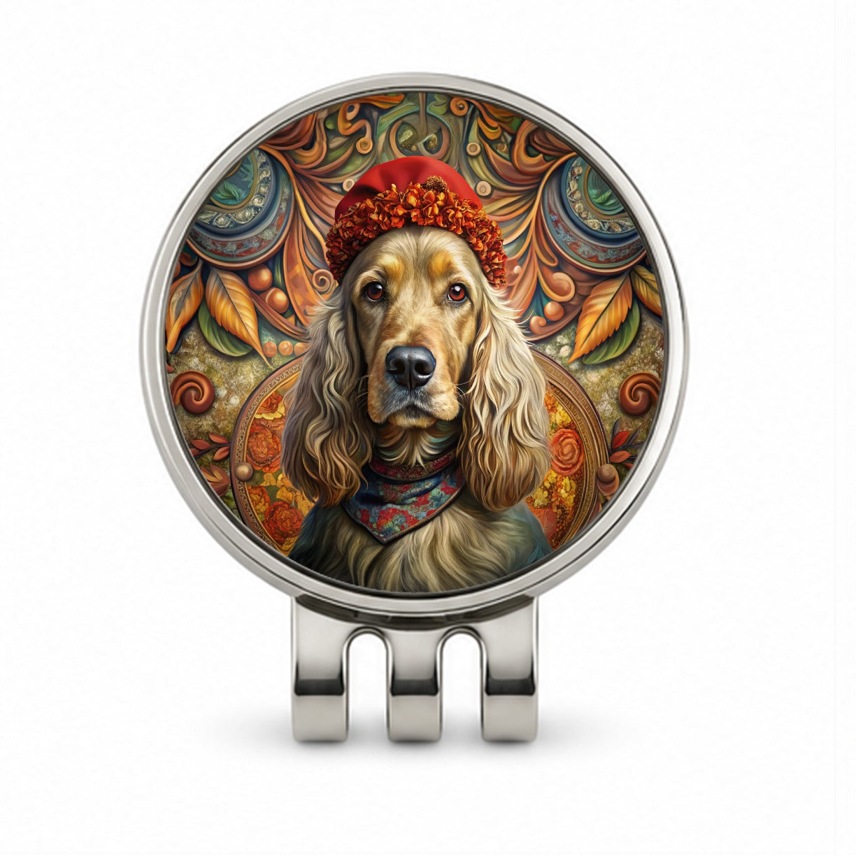 English Cocker Spaniel Dog French Bohemian Art Golf Hat Clip with Ball Marker