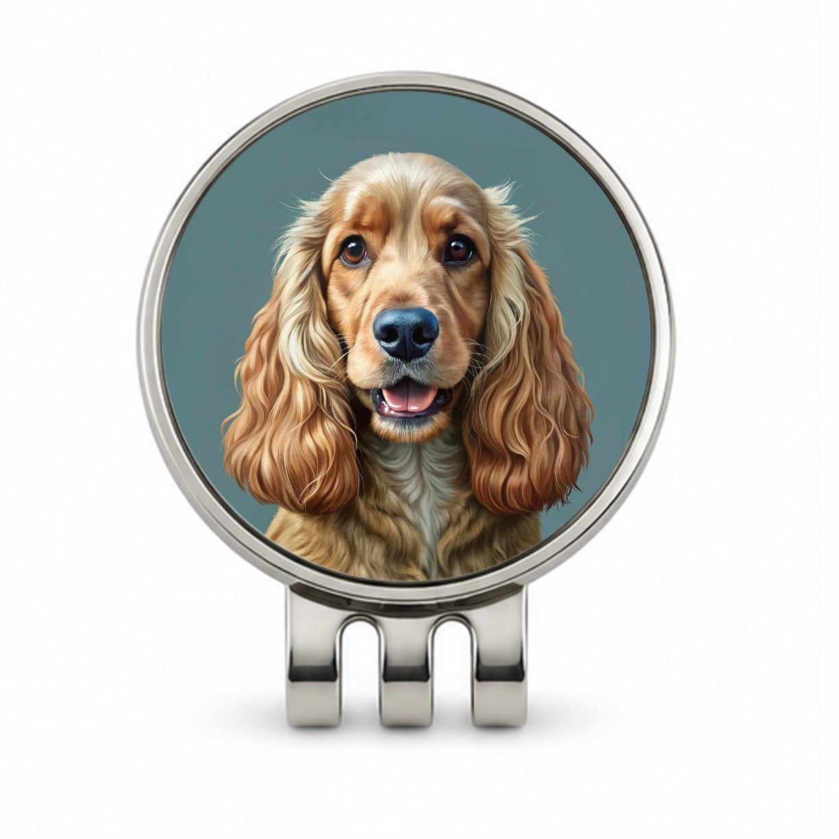 English Cocker Spaniel Dog Illustration Golf Hat Clip with Ball Marker