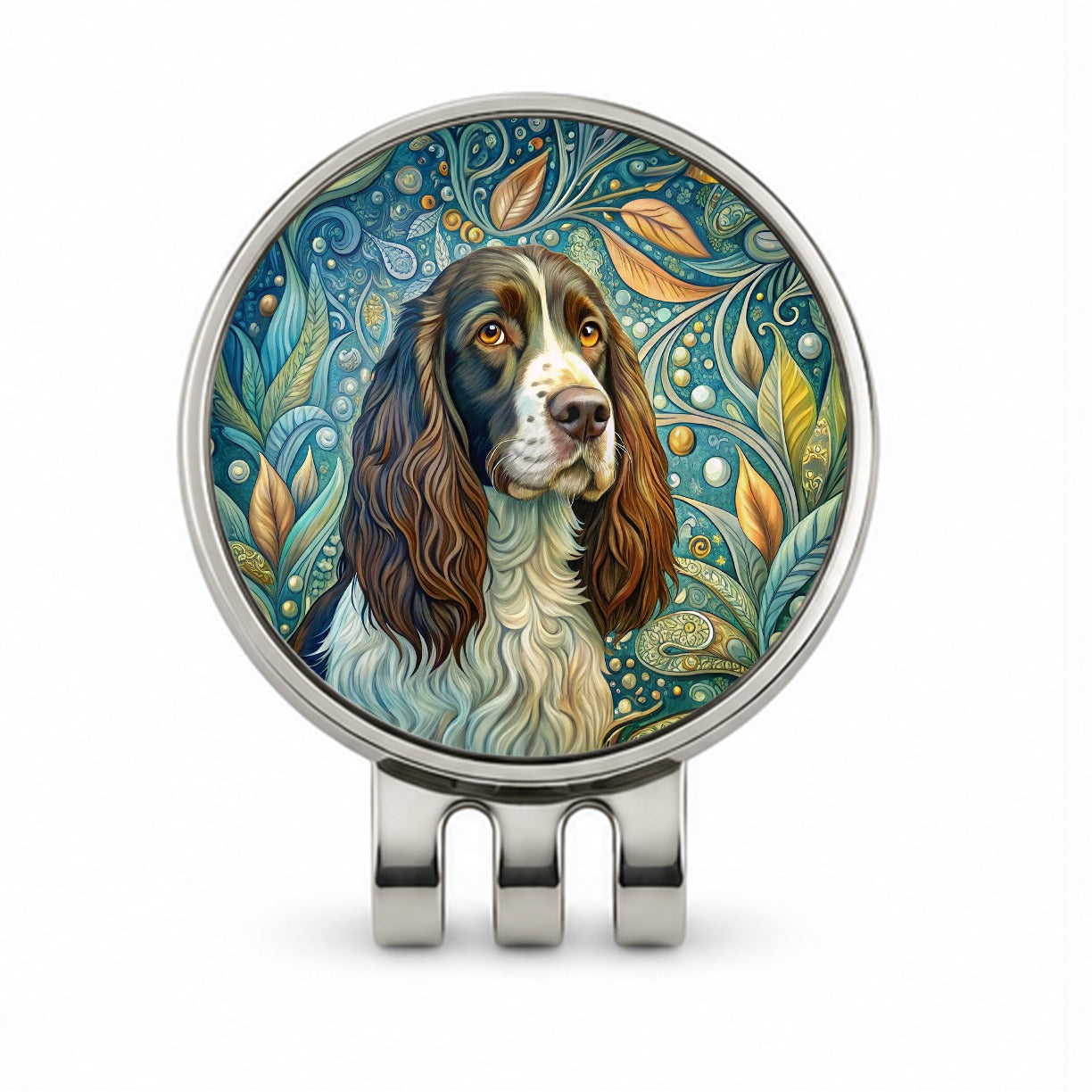 English Springer Spaniel Dog Art Nouveau Golf Hat Clip with Ball Marker