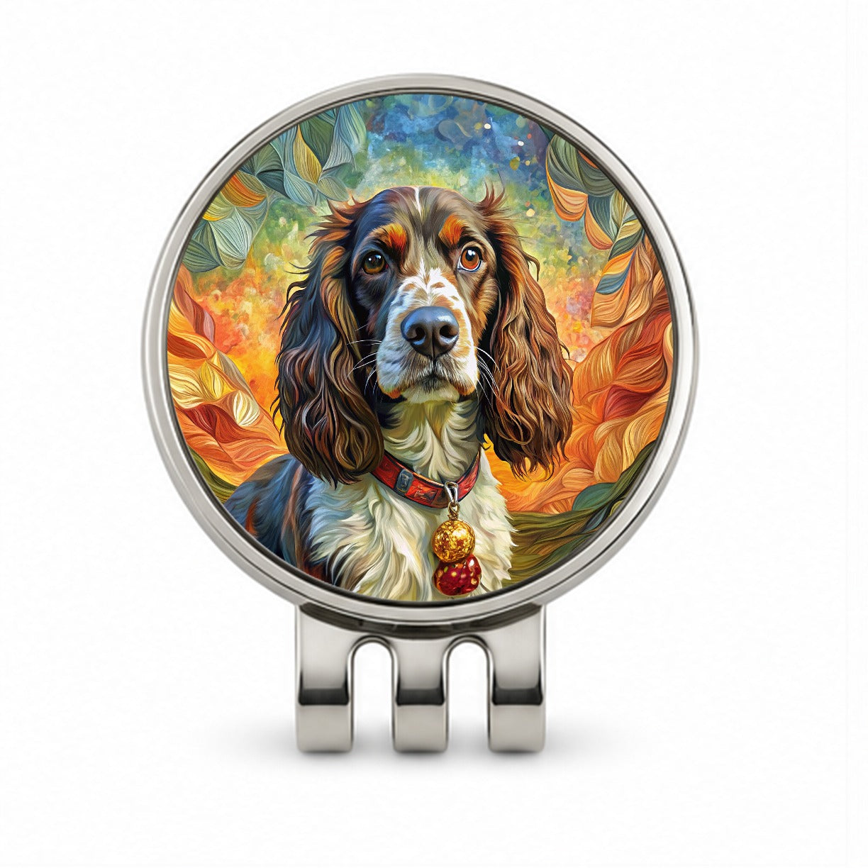 English Springer Spaniel Dog Bohemian Art Golf Hat Clip with Ball Marker