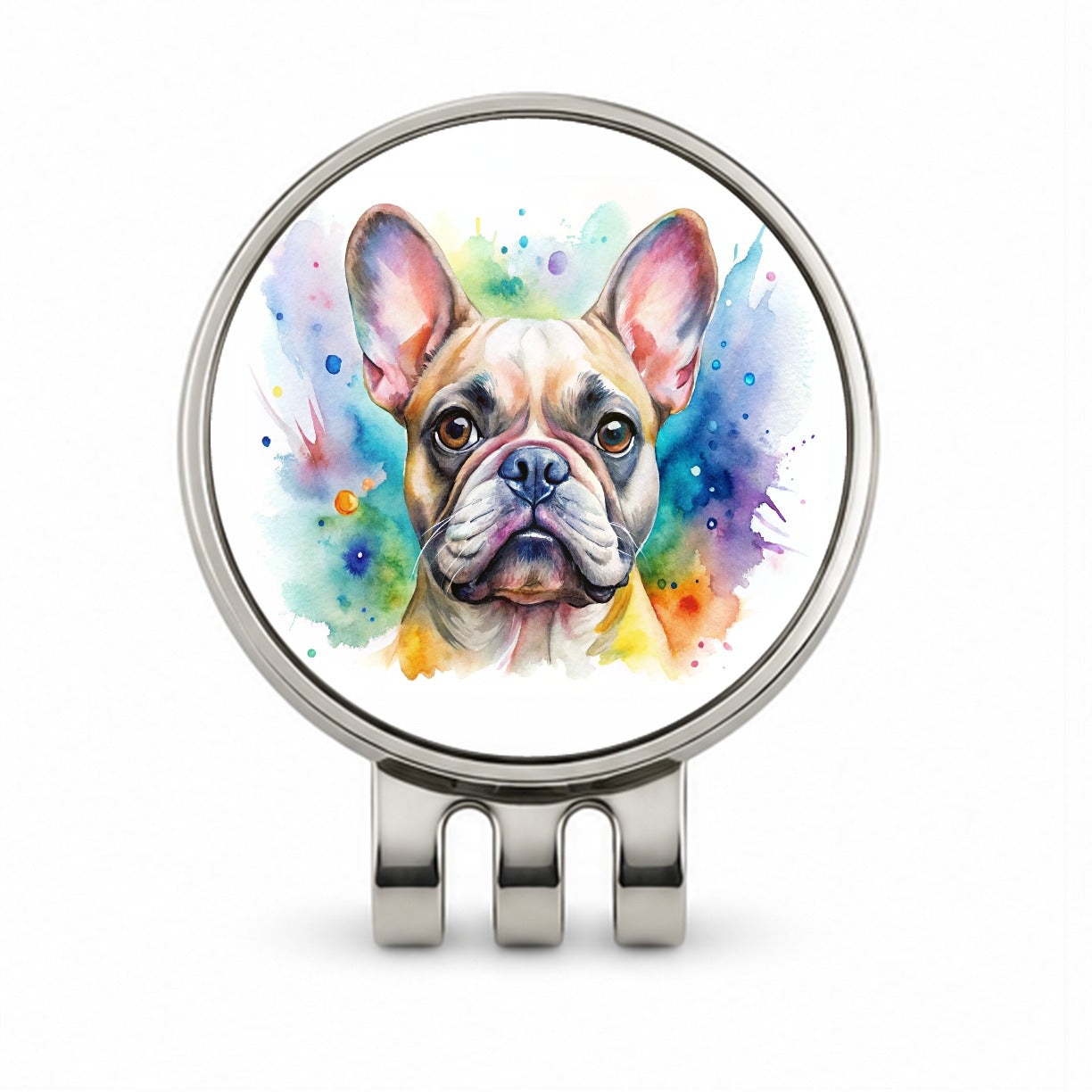 French Bulldog Frenchie Dog Watercolor Style Golf Hat Clip with Ball Marker