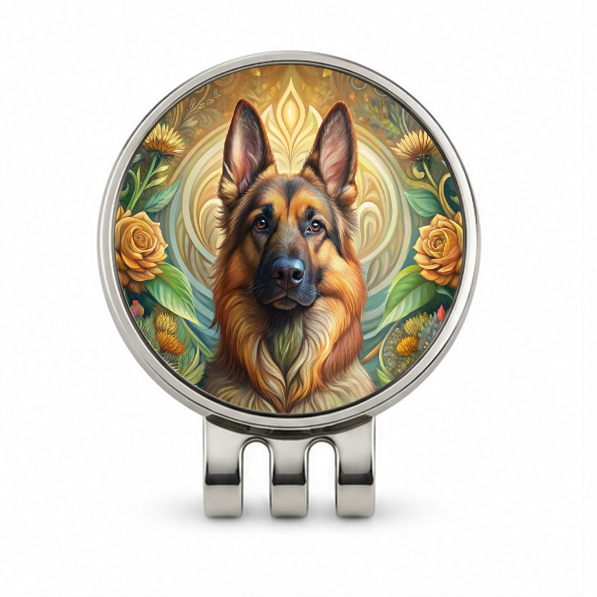 German Shepherd Dog Art Nouveau Golf Hat Clip with Ball Marker