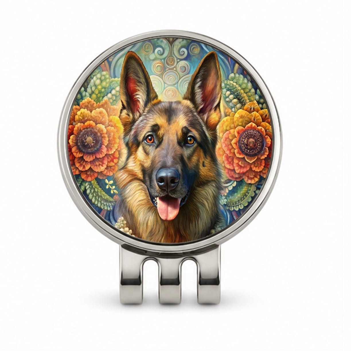 German Shepherd Dog Bohemian Art Golf Hat Clip with Ball Marker